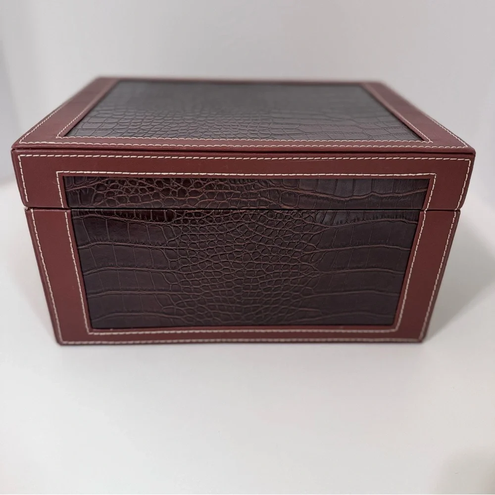Brown Crocodile Embossed Leather Look Large Storage Keepsake Box Organizer